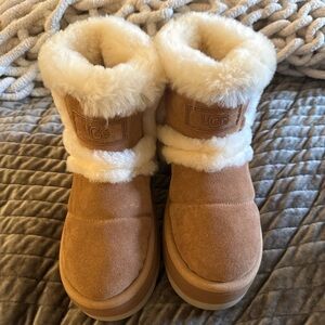 UGG Tan and Cream Winter Rain Boots